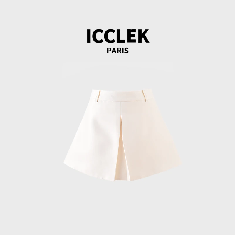 ICCLEK 纯色百搭压褶短裤修身气质时尚减龄名媛通勤裤子 -2499
