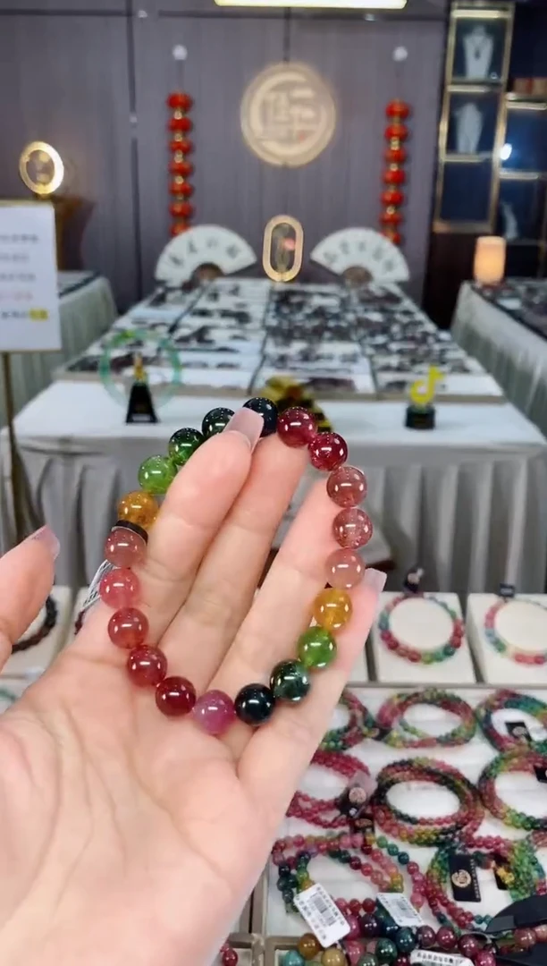 未镶嵌收藏级老矿色标彩虹单圈9mm+碧玺hon多样性发一条