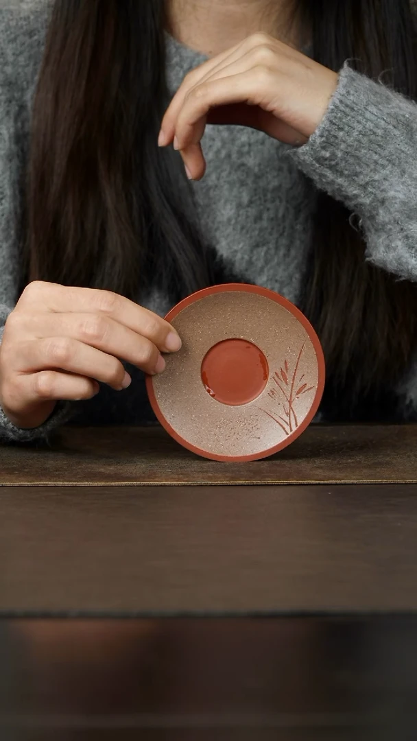 茶杯紫砂杯研所定制 紫砂杯垫 手工刻绘