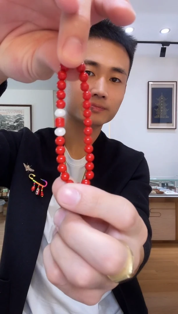 银S925镶嵌和田玉耳饰珍珠六字箴言手串