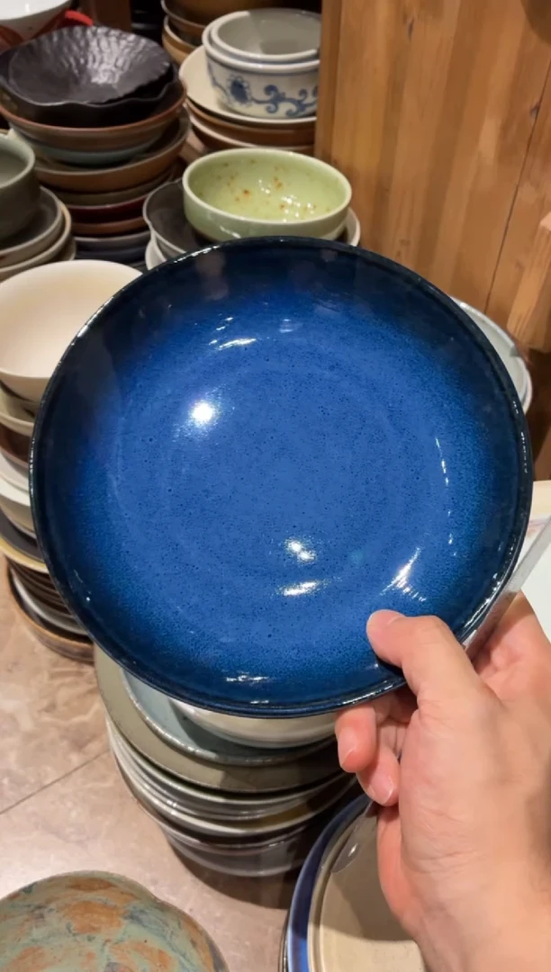 瓷片@?43季蓝手工锅盘1个