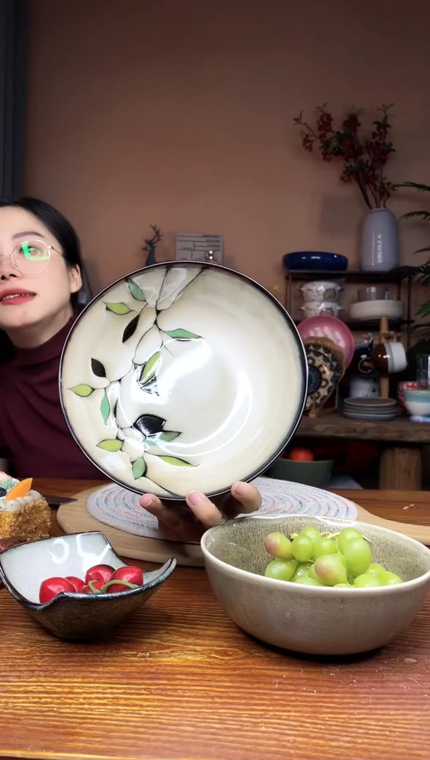 瓷竹叶8英寸汤面碗 微瑕