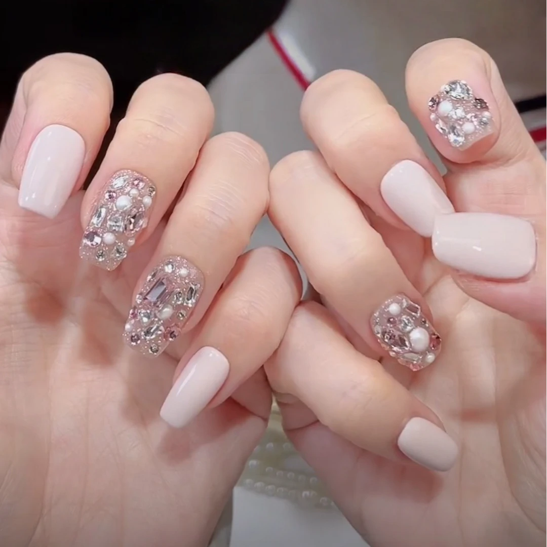 【奶油饼干】皮粉高级满钻气质显白美甲网红高级感穿戴甲纯手工豹纹