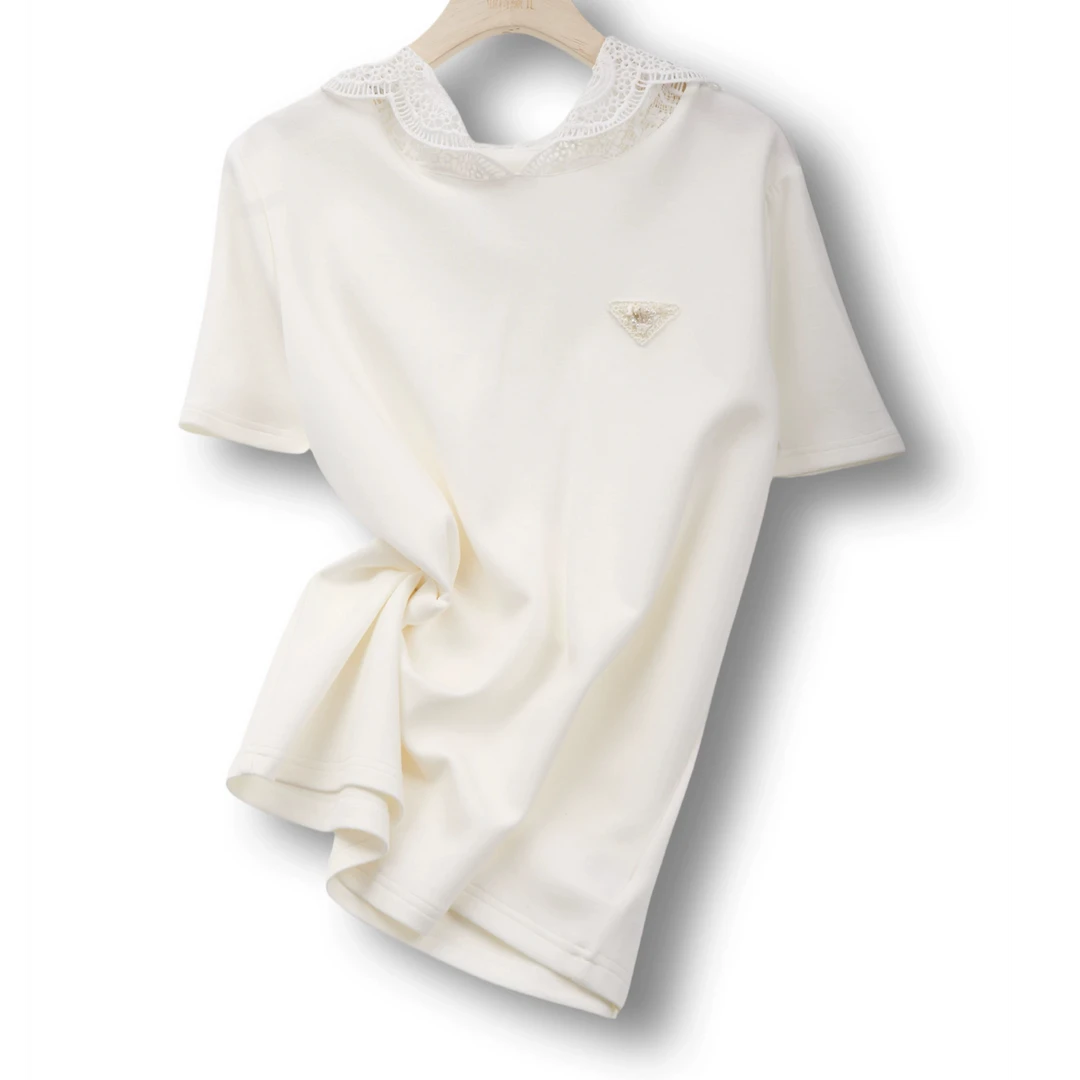 夏季新款蕾丝连帽女士百搭时尚休闲显瘦潮流ins宽松简约半袖