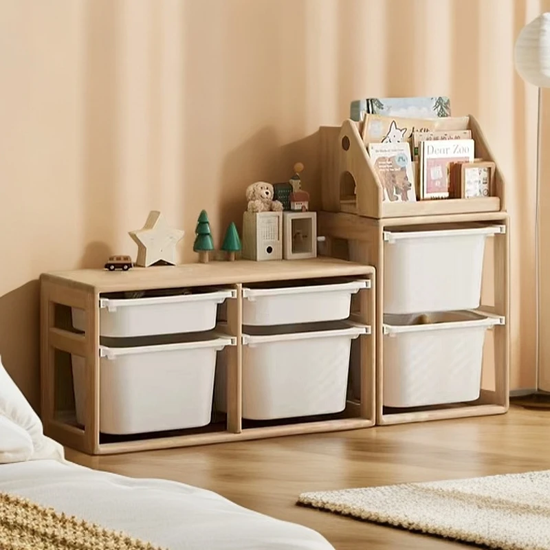 微瑕实木儿童储物架蒙氏玩具收纳柜简约绘本架客厅学习区大长桌