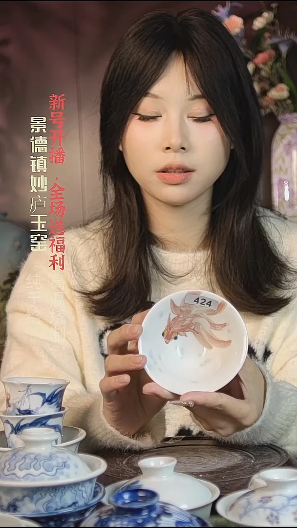 盘陶妙庐玉窑斗笠杯424