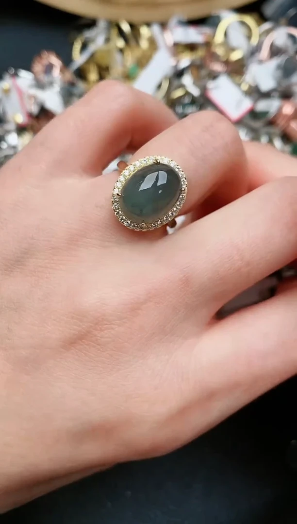 翡翠戒指银S925镶嵌...