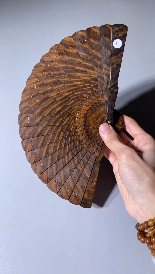 【闪购商品】金丝楠木雕388号15cm乌木金丝楠小叶桢楠扇子