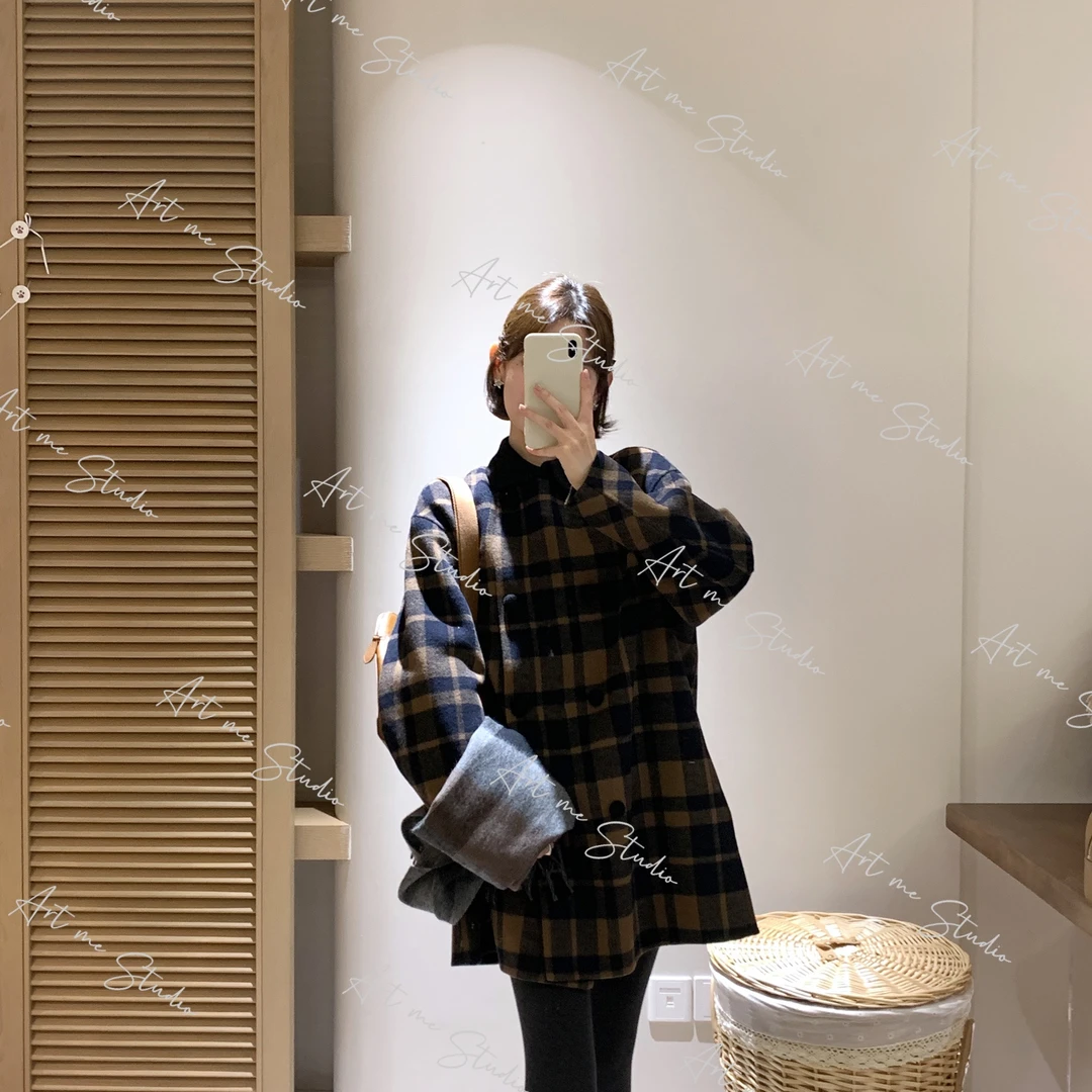 3姐【ART ME】绵羊毛英式庄园交织纹路格纹长短款大衣 1210w24685
