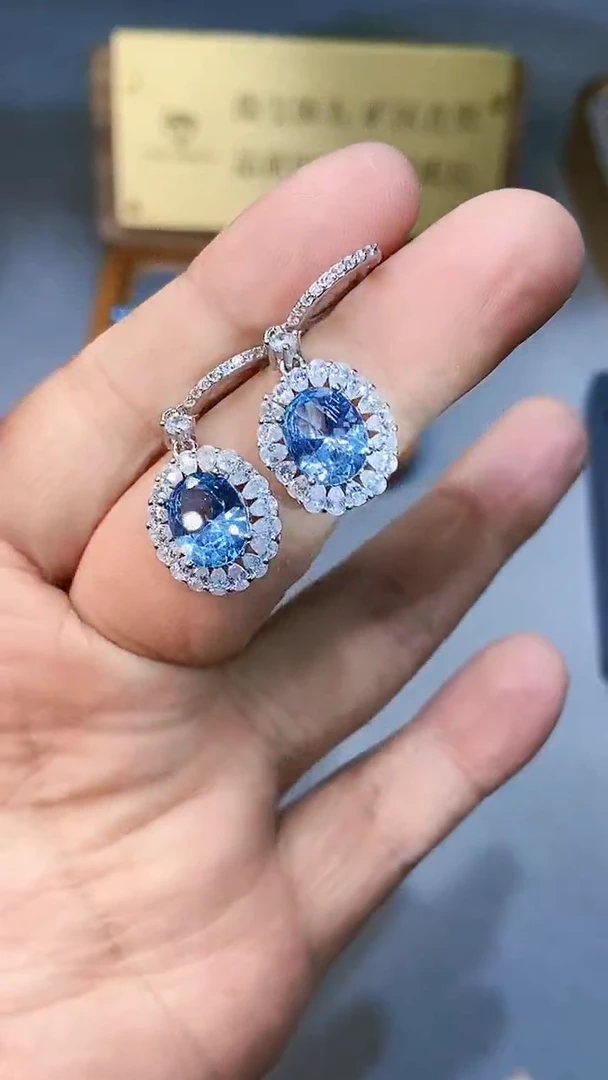 【闪购商品】海蓝宝石耳饰银S925镶嵌354