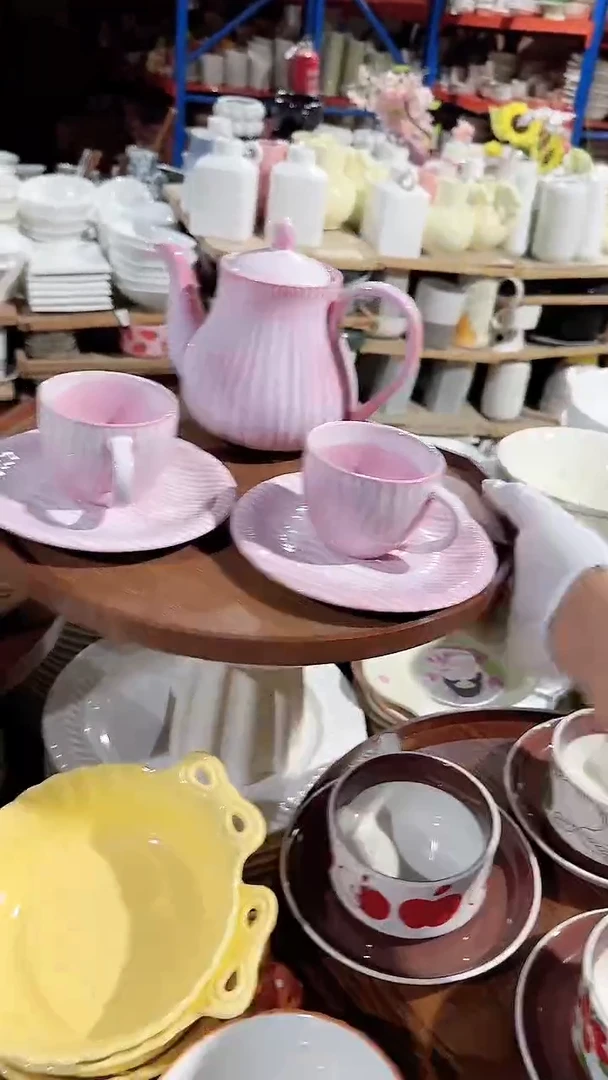 碗粉色茶壶套装微瑕不带托盘