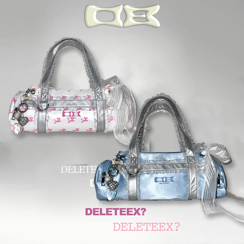 DeleteEX 曼彻斯特系列花边可爱单肩圆筒包手提波士顿包复古