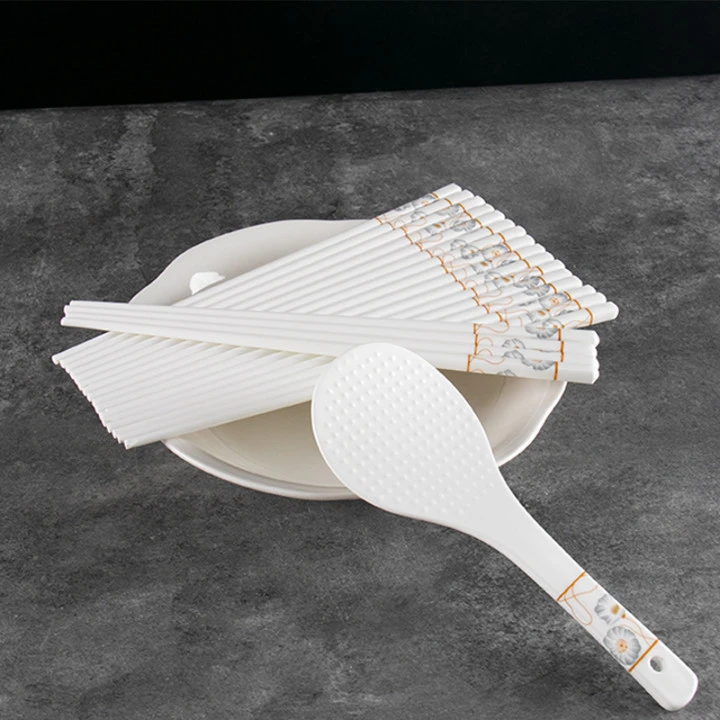 【10+1套组】厨房家用陶瓷筷子10双装+饭铲子岁月静好餐具组合