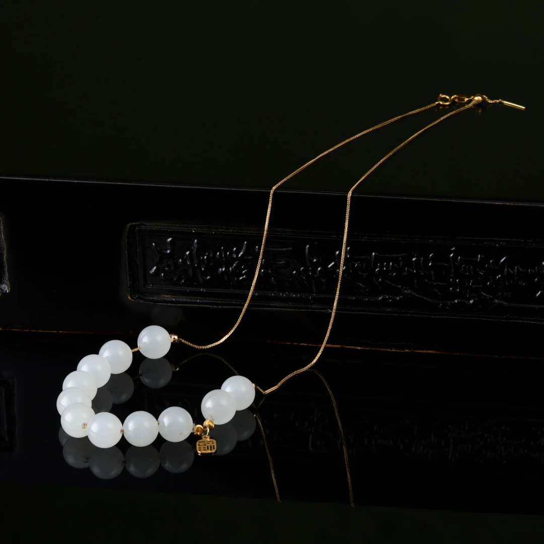 【意婵】《弥光》(10mm)高冰老料羊脂白玉微笑美人链项链18K金-913243