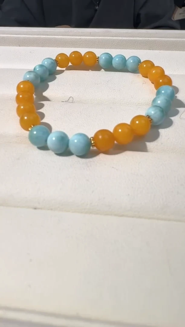 【闪购商品】琥珀手链未镶嵌海纹蜜蜡双拼款