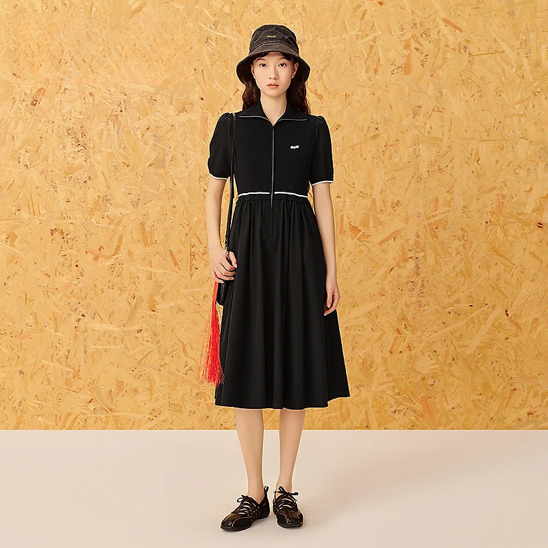 ToyzY25春新款假两件甜酷收腰连衣裙小黑裙ZC35105080