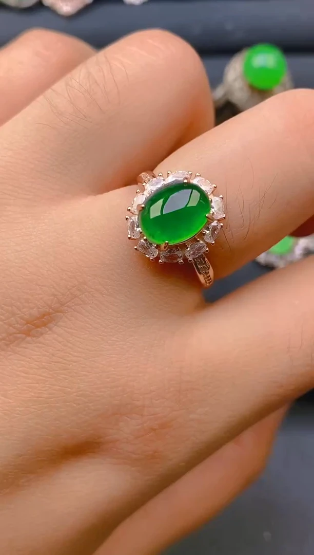 【闪购商品】翡翠戒指银S925镶嵌天然A货翡翠1