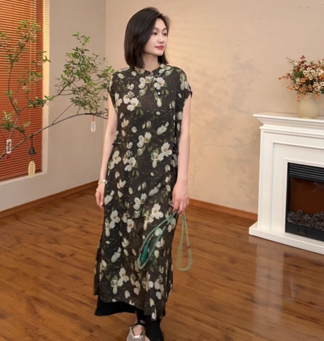 [热恋]Q813夏季印花显瘦时尚连衣裙气质休闲复古国风旗袍裙
