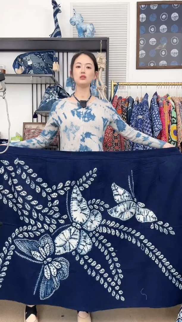 【闪购商品】三只蝴蝶古法冷染白族扎染裹裙90cm