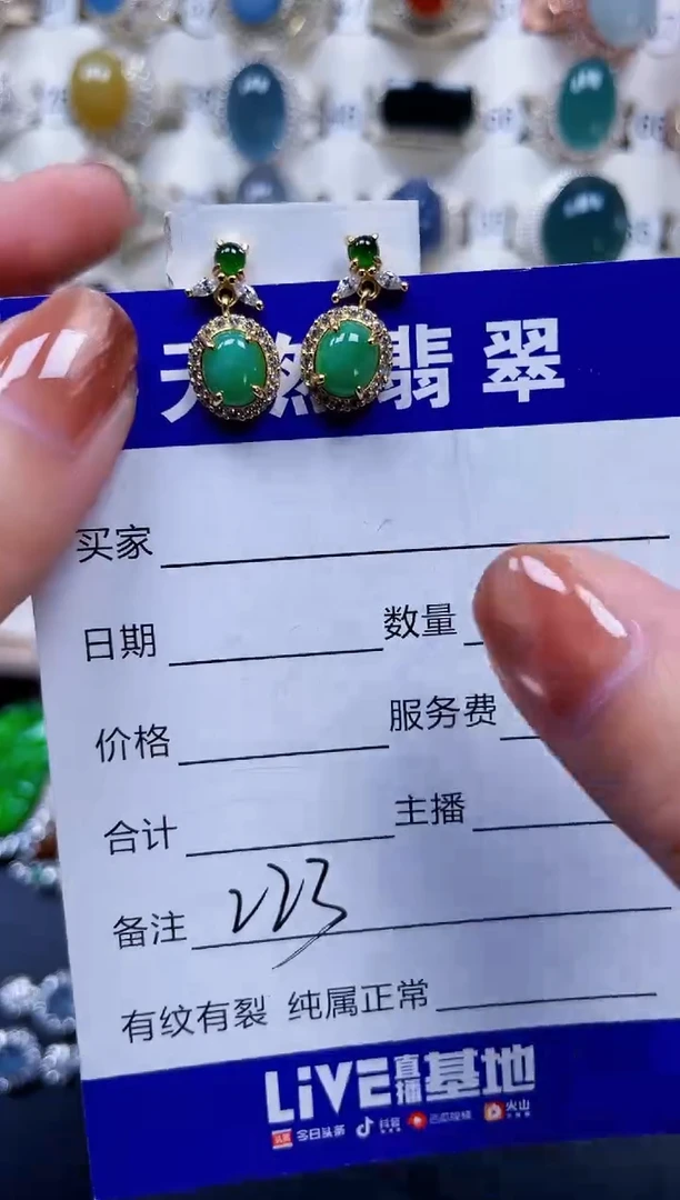 银S925镶嵌翡翠耳饰223