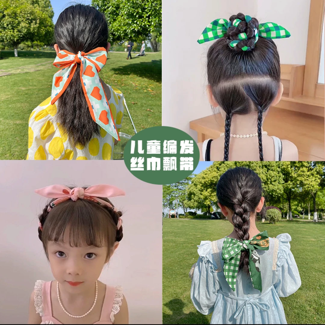 儿童发带宝宝绑发飘带丝巾韩国夏季蝴蝶结丸子头编发饰小女孩头饰