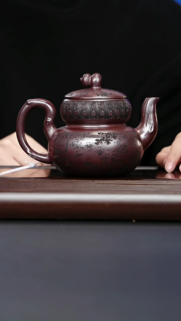 紫砂壶宜兴紫砂 百子福禄壶 石红 李恒阳