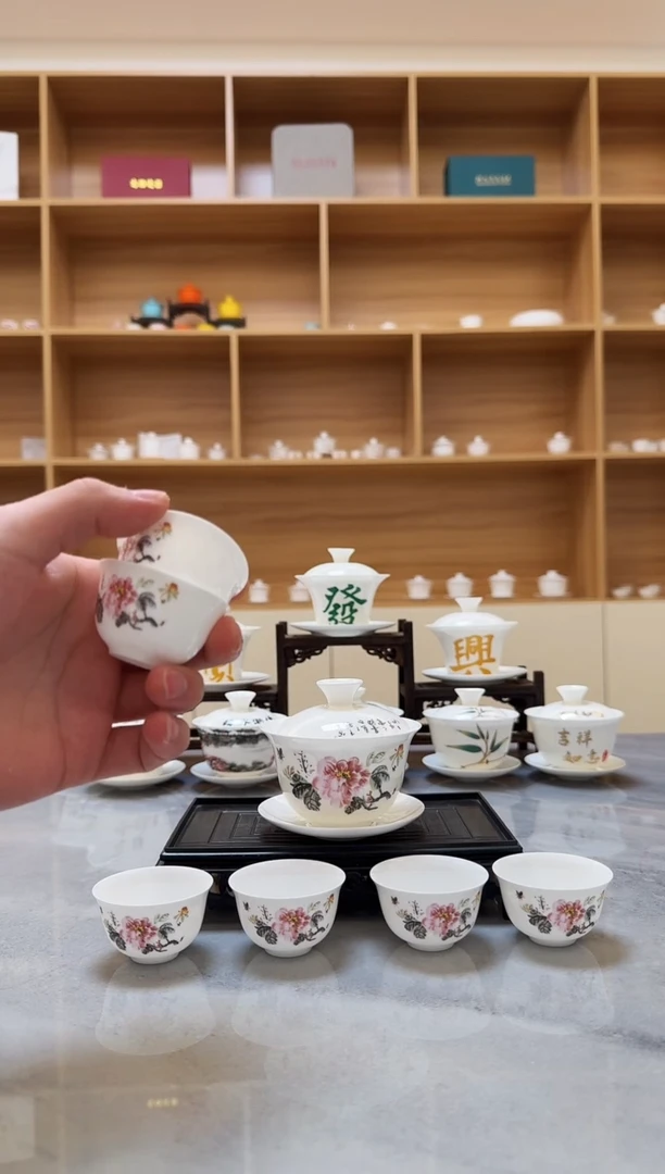 薄胎骨瓷3.2寸牡丹+6个30ml杯