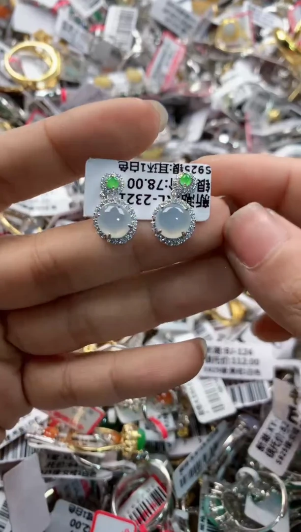 银S925镶嵌戒指翡翠10     8