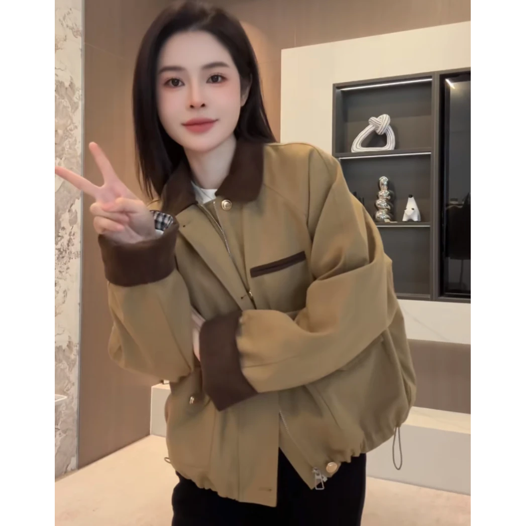 爆款设计感拼接加棉工装短外套女装2025秋季新款时尚洋气夹克上衣