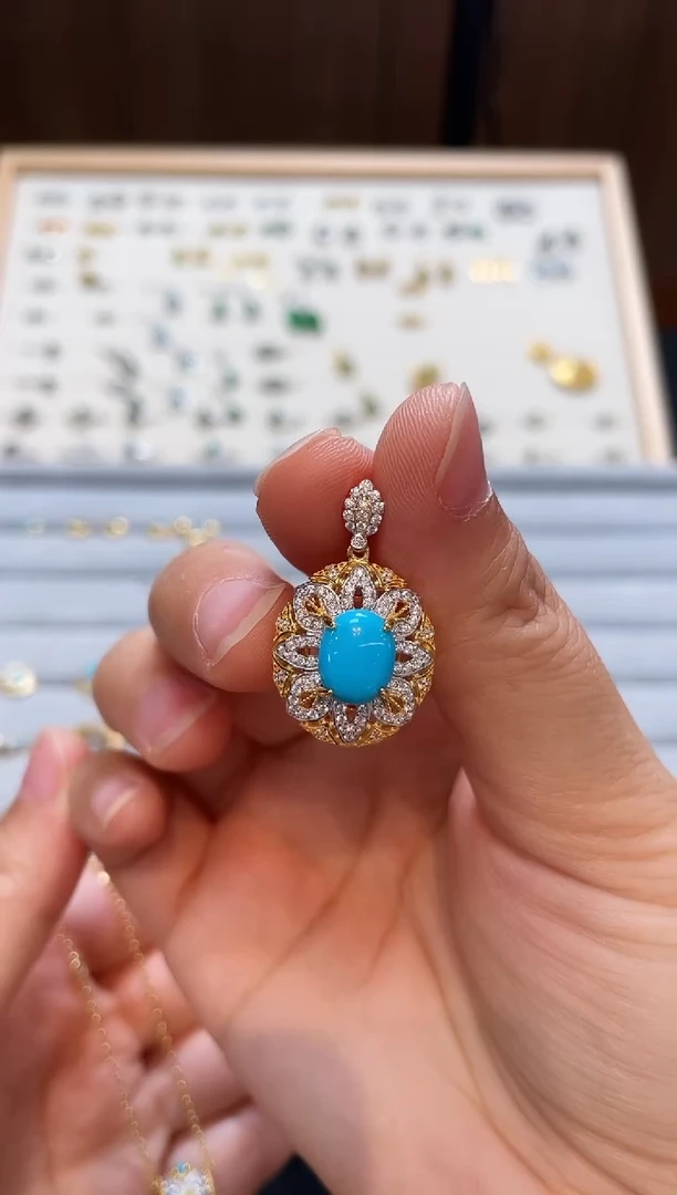 【闪购商品】绿松石银S925镀金镶嵌颈饰吊坠