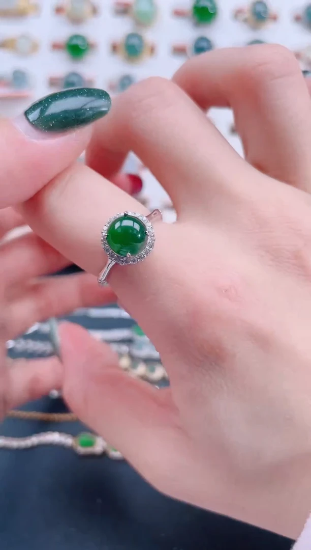 银S925镶嵌戒指翡翠天然翡翠