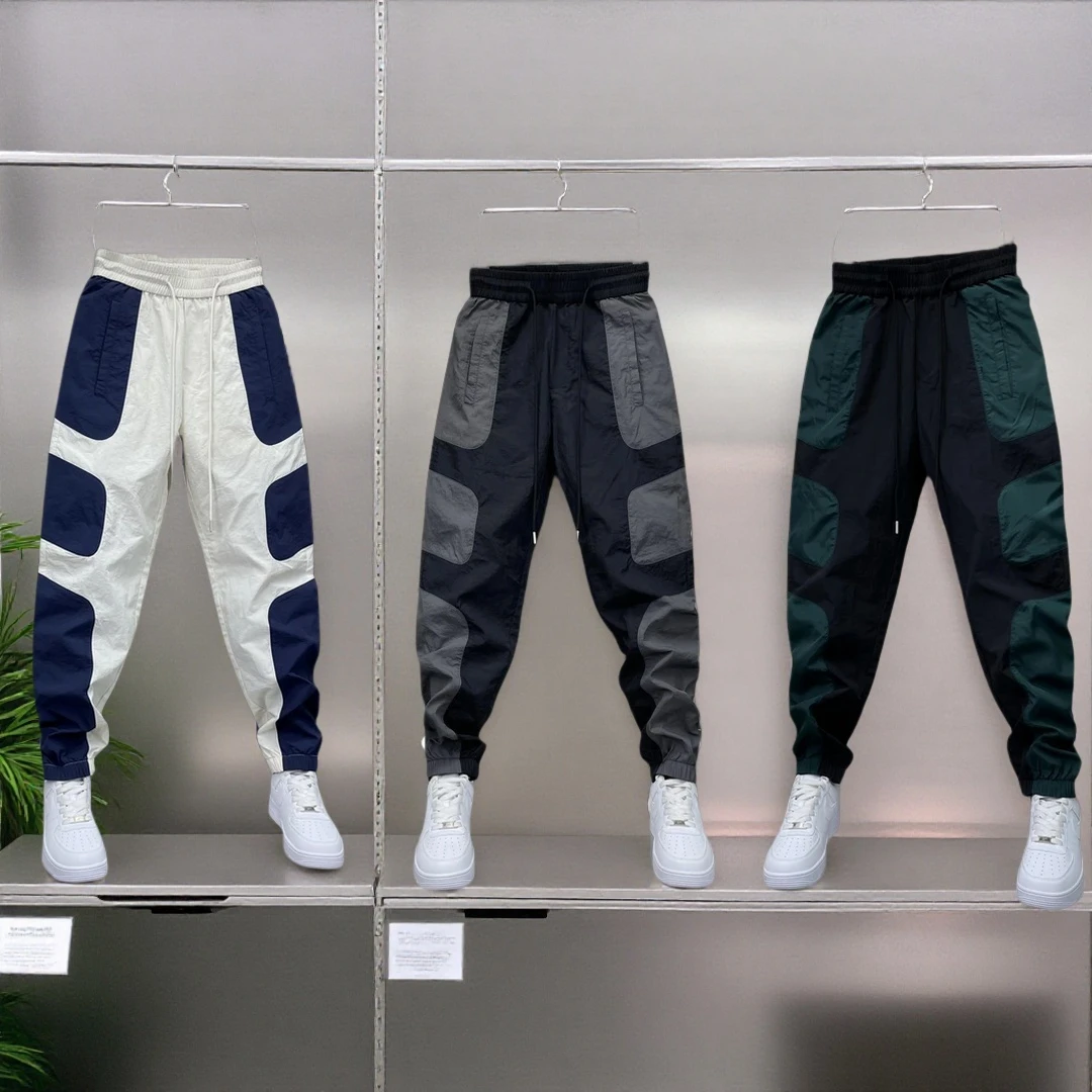 春夏高品质男士休闲裤弹力拼色痞帅松紧腰新款女士薄款束脚运动裤