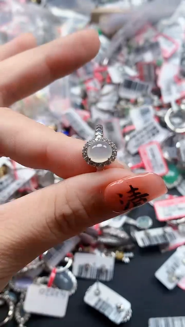 银S925镶嵌戒指翡翠天然A货缅甸翡翠