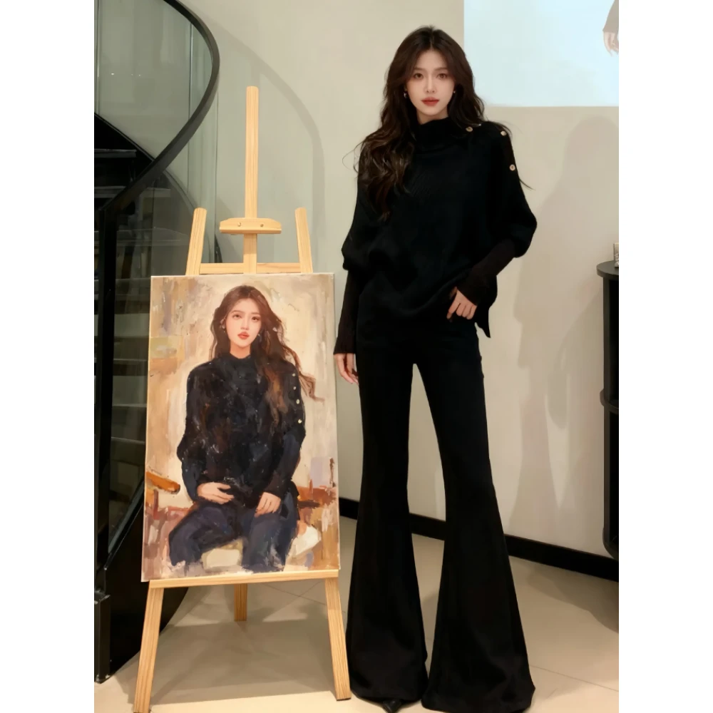 长袖上衣时尚休闲裤套装复古色调日常韩版时尚套装