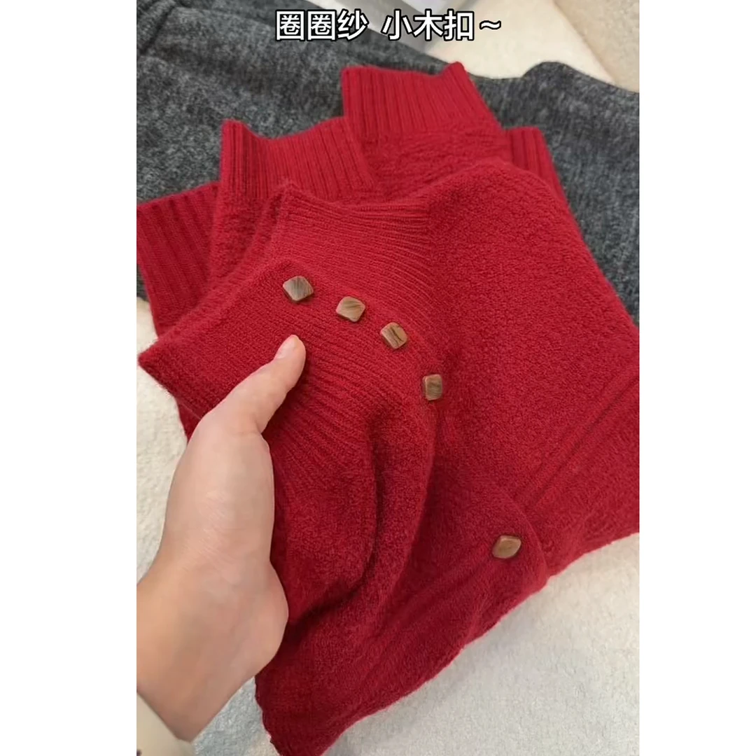 秋冬新款半高领肌理感宽松慵懒风保暖针织衫女毛衣外套百搭上衣潮