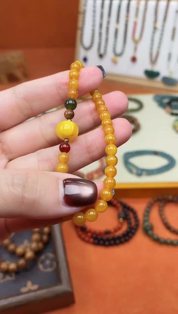 手链蜜蜡未镶嵌单圈蜜蜡和田南红手串