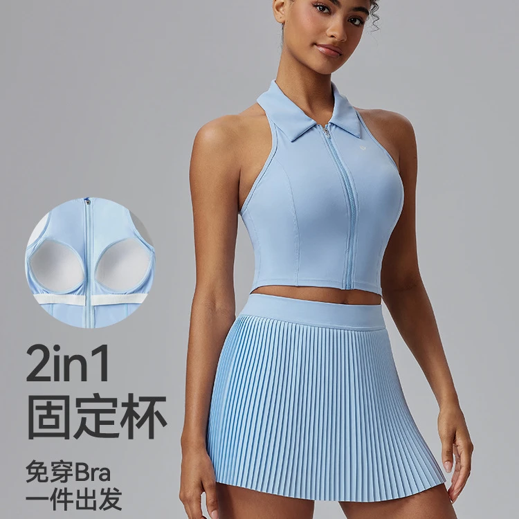 新款瑜伽百褶裙女羽毛球运动服跑步半身裙网球速干防走光短裙女