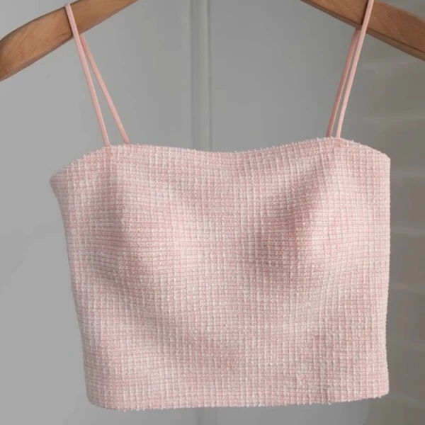 夏季新款小香风吊带背心女内搭带胸垫美背一体内衣细肩带外穿短款