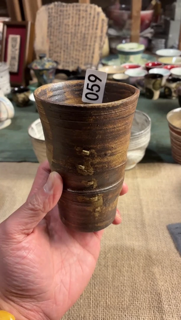瓷片要****-59粉引手工点金手握杯1个