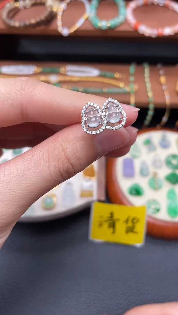 【闪购商品】翡翠耳钉银S925镶嵌2个  JK325