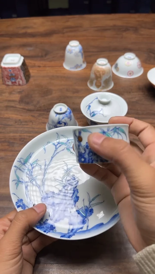 鸡****9一儒堂 斗彩竹石蜗牛壶承 “福利”加 竹节杯
