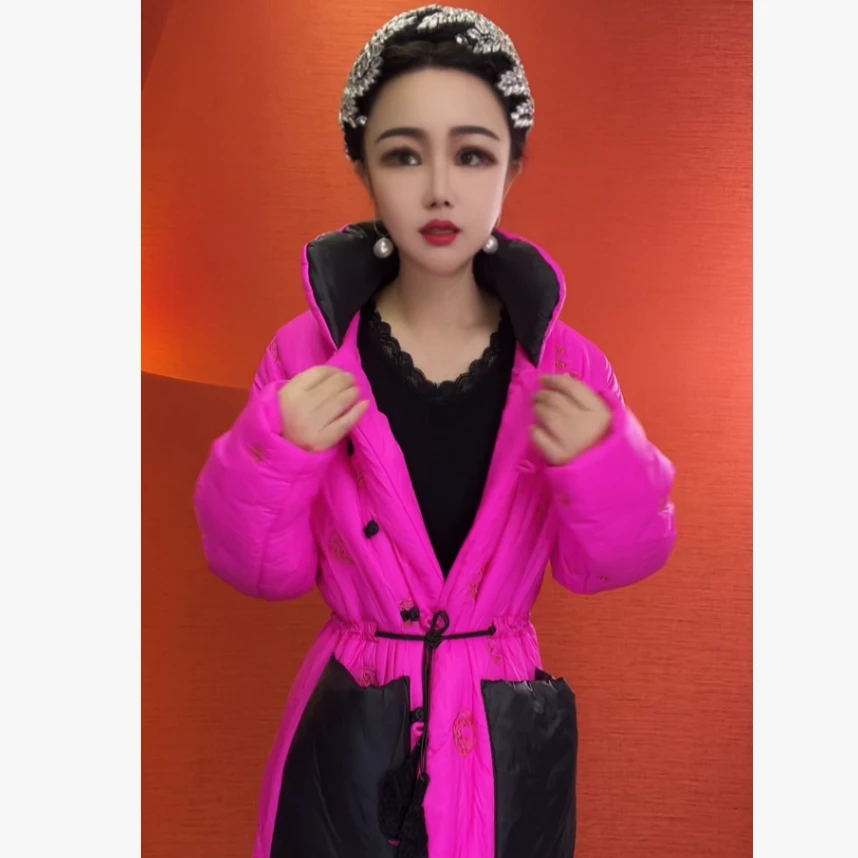 玫红色新中式时尚棉服女款加厚冬季外套