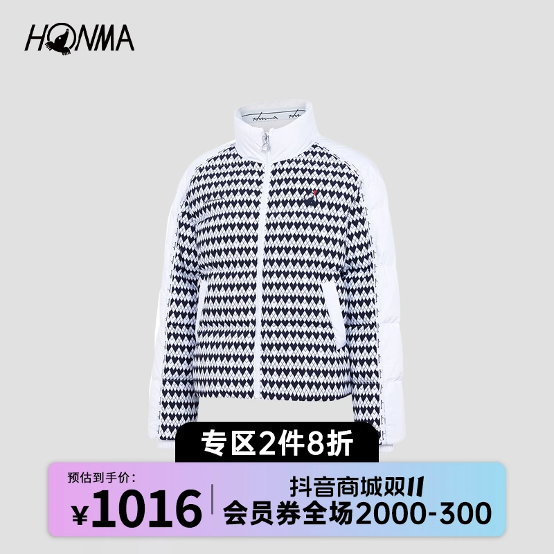 HONMA时髦印花面包服立领保暖女士外套羽绒HWJD121H129
