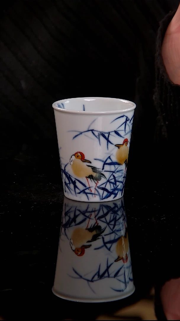 李华手绘青花鹭鸶小可乐杯