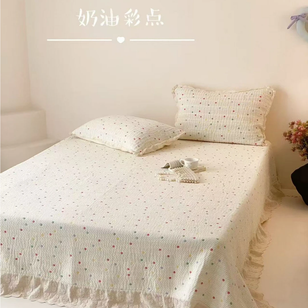 力荐！嗷嗷加大尺寸-韩版花边款-全棉纯棉纱布床盖三件套