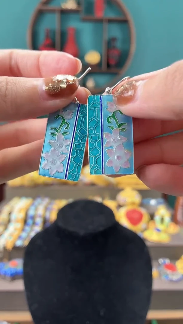 笑*燃非遗手工烧蓝精品耳环