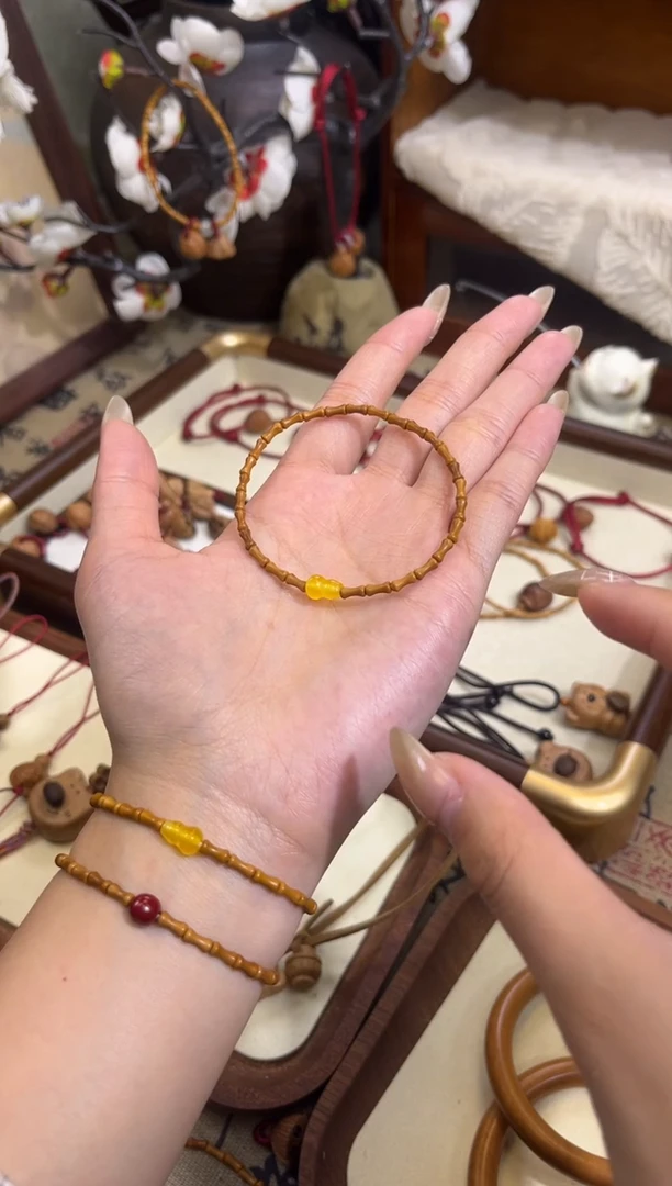 手串桃核【桃缘行】竹节「黄色葫芦」桃木桃核辟、挡、驱、护 备注手围