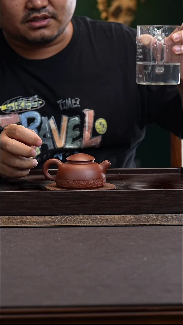 茶壶紫砂渔翁壶 紫泥 无暇不退不换