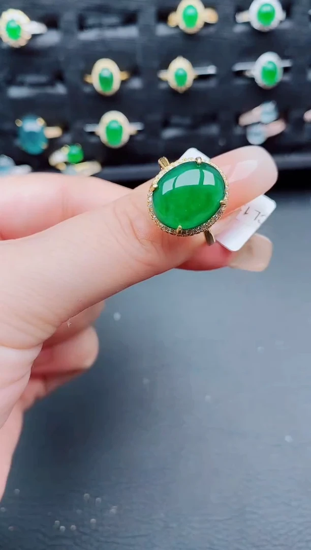 翡翠戒指银S925镶嵌天然a货翡翠107