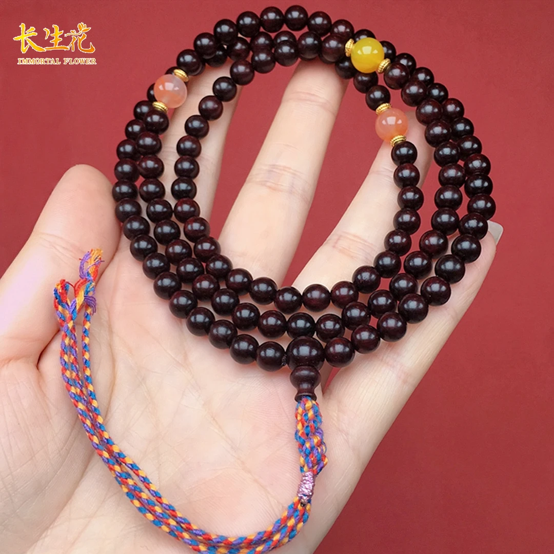 IMMORTAL FLOWERS/长生花印度小叶紫檀天然老料手编流苏文玩手串